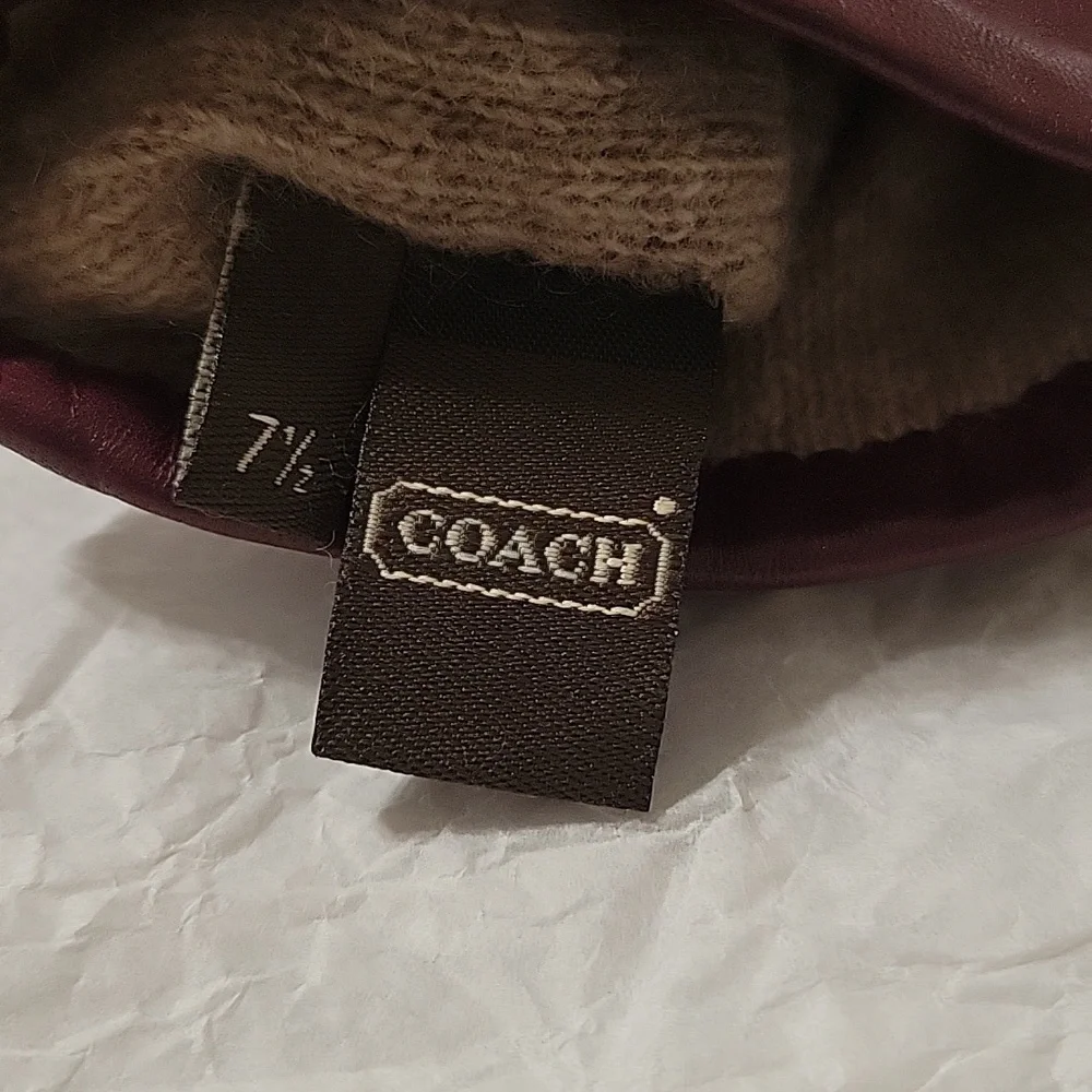 Burgundy Coach 100% Leather  Gloves - Picture 5 of 12
